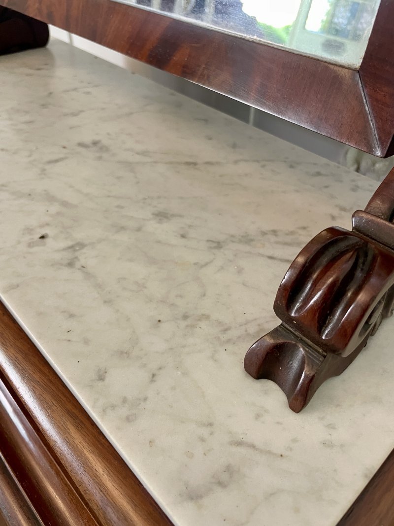 Large Antique Victorian Mahogany and Marble Topped Swing Mirror - Image 11